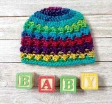 crochet handmade baby newborn hat unisex puffs brilliant tones 1pc
