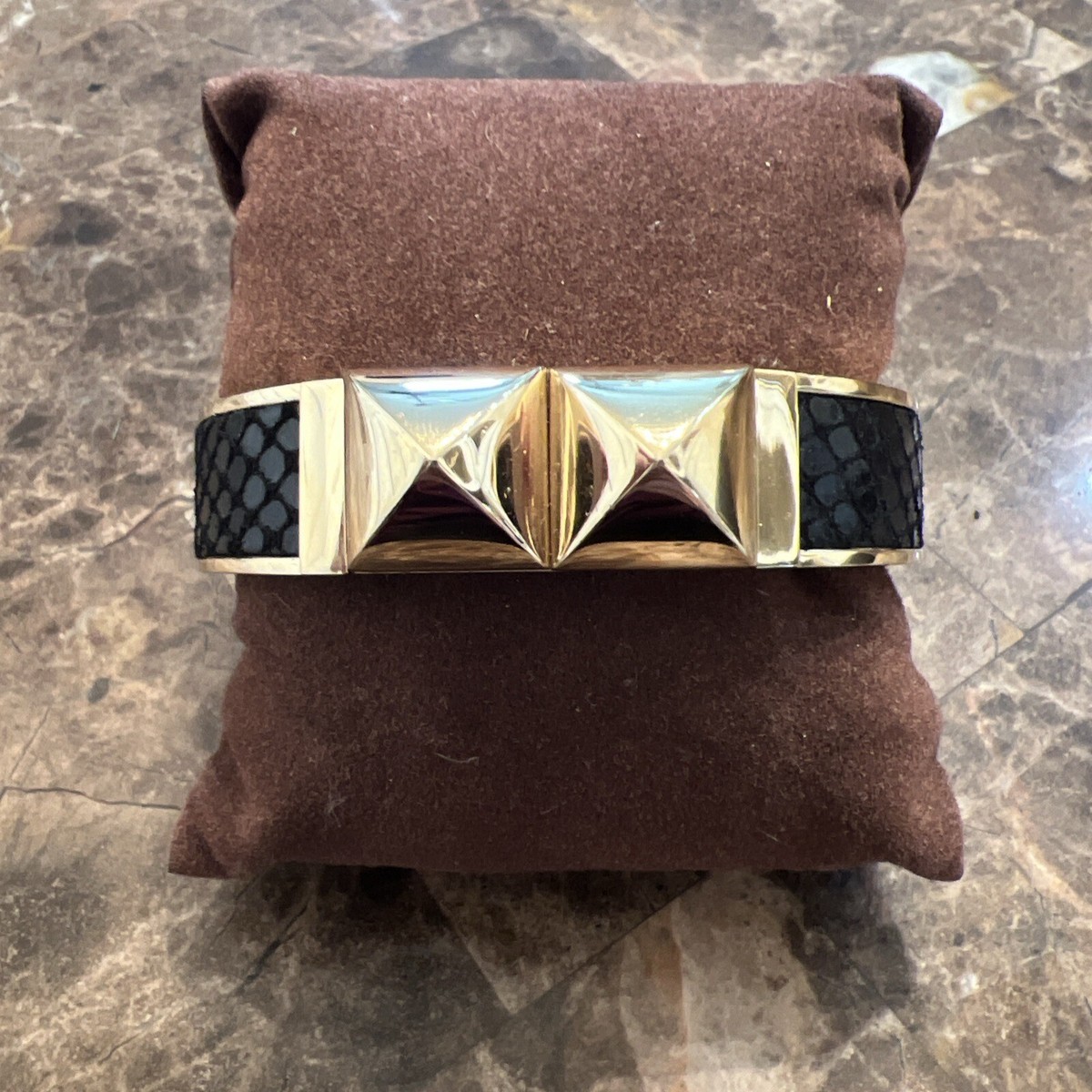 Michael Kors Women's Python Embossed Black Leather Gold Tone