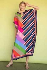 Geometric Striped Printed Kaftan Kurta Multicolor Party Wear Long Dress Digital