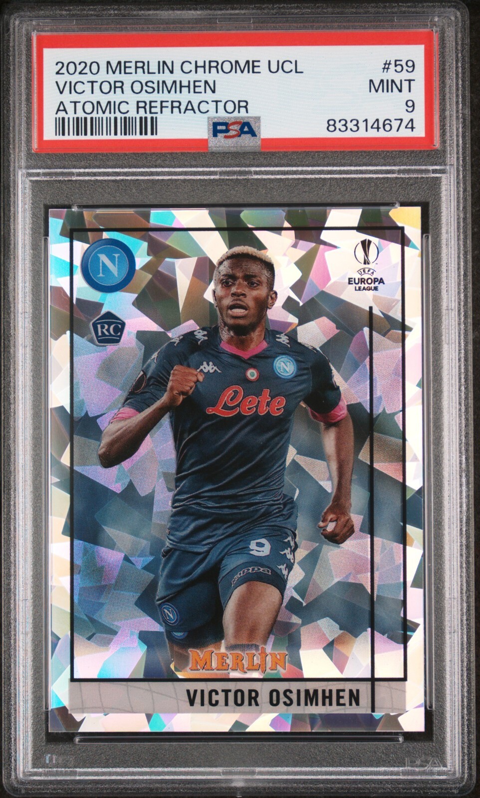 2020 Topps Chrome Merlin Victor Osimhen Atomic Rookie RC /250 Refractor PSA 9