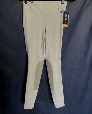 KERRITS Size M Tan Ribbed Microcord Tight Knee Patch Riding Breeches Women's NWT