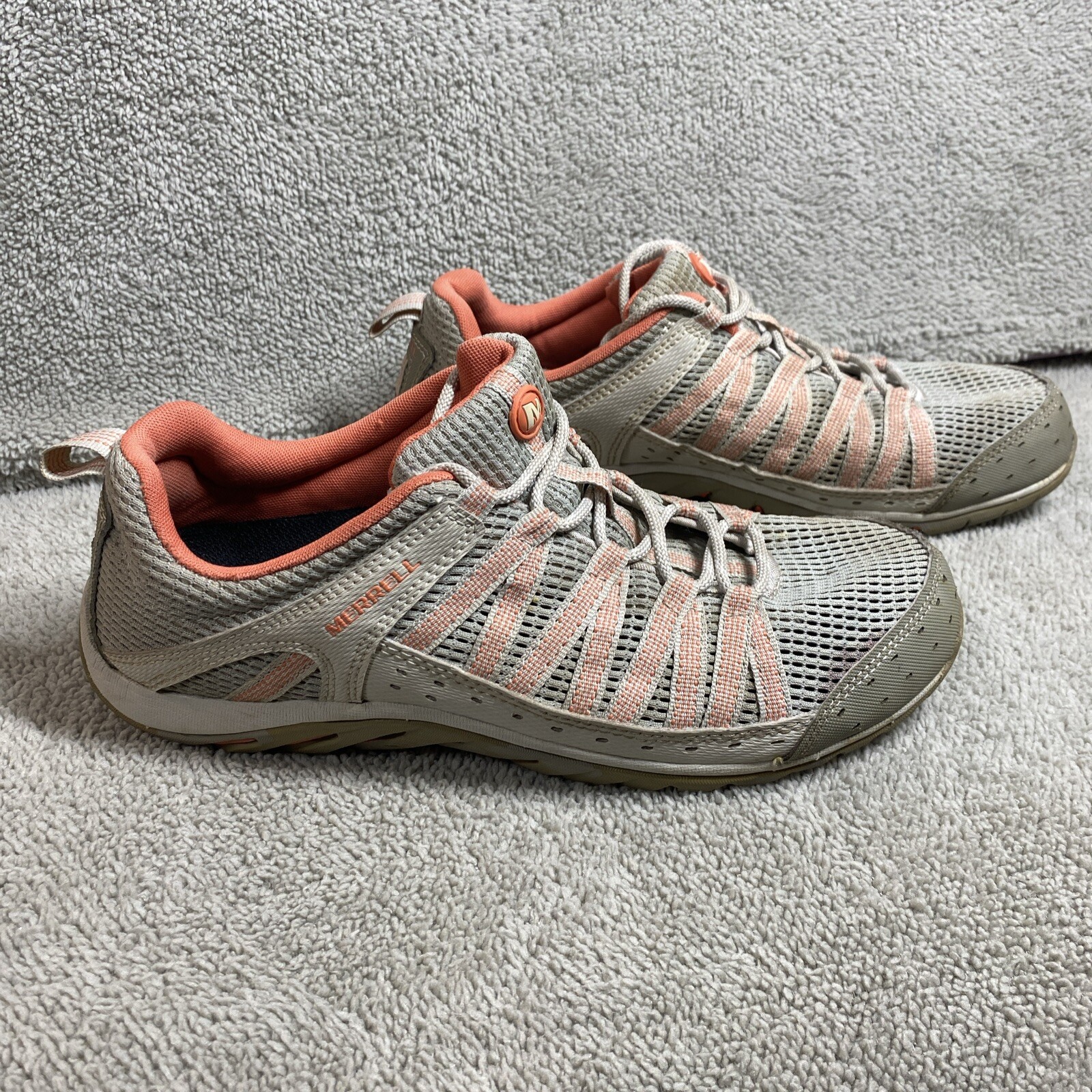 Scarpe da ginnastica in rete Merrell 10 argento USA fodera corallo fiume escursionismo