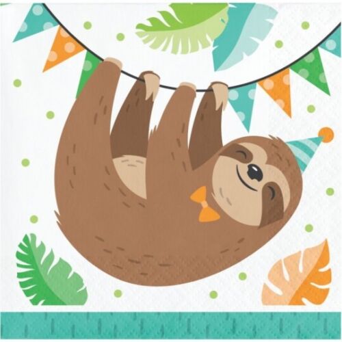 Sloth Party Beverage Napkins Paper 16 Pack Sloth Birthday Supplies Tableware - Picture 1 of 2