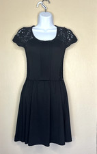 Divided H&M Sz XS Mini Black Dress Short Sleeve Back zipper & Lace
