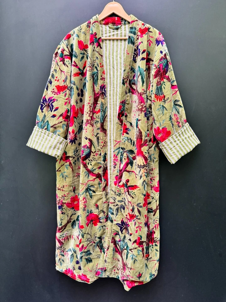 Women Wear Cotton Velvet robe, Velvet Kimono Robes, Morning Tea Velvet Coat, Bri - Image 2 of 4