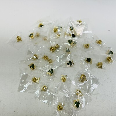 38X Girl Scouts Guide ''Be Prepared'' Pins with Clover Green Shamrock Golden Trim