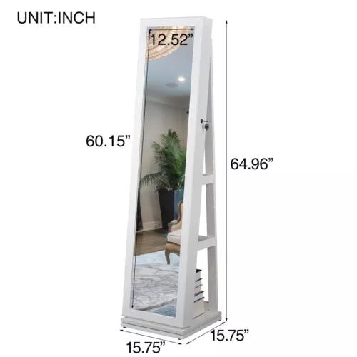 360°Swivel Jewelry Cabinet Full Length Mirror Standing Jewelry Armoire Organizer - Picture 24 of 46