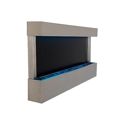 47" Steel/Glass Indoor Wall-Mounted Mirror Waterfall Fountain with Pump, LED - Picture 2 of 7