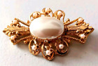 Brooch/Pin Faux Pearl Gold Tone Vintage 1980s 2 3/4" X 1 5/8"