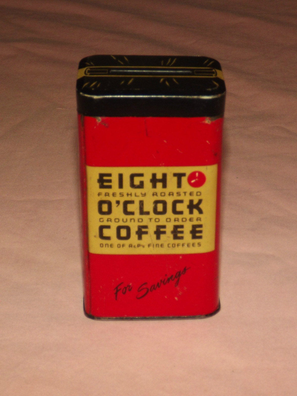 VINTAGE EIGHT O'CLOCK COFFEE FOR SAVINGS TIN COINS BANK