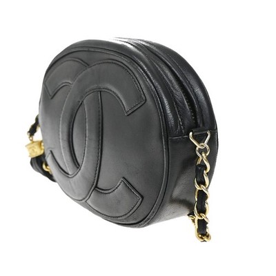 CHANEL CC Logo Tassel Oval Chain Shoulder Bag Leather Black GHW