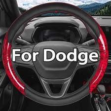 For Dodge Car Steering Wheel Cover Leather Non-slip 15 Peach Wood Red