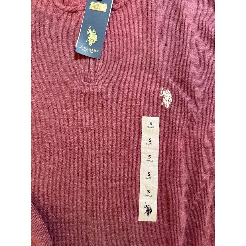 US Polo Assn Mens Quarter Zip Pullover Sweater Burgundy Size Small NWT - Image 2 of 4
