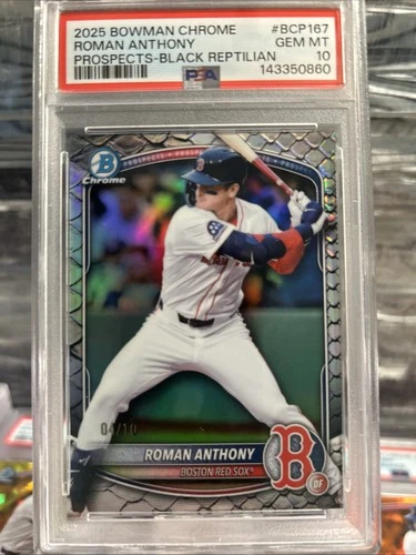 2025 Bowman Chrome Roman Anthony Reptilian Black Refractor #4/10 PSA 10 🔥RARE!