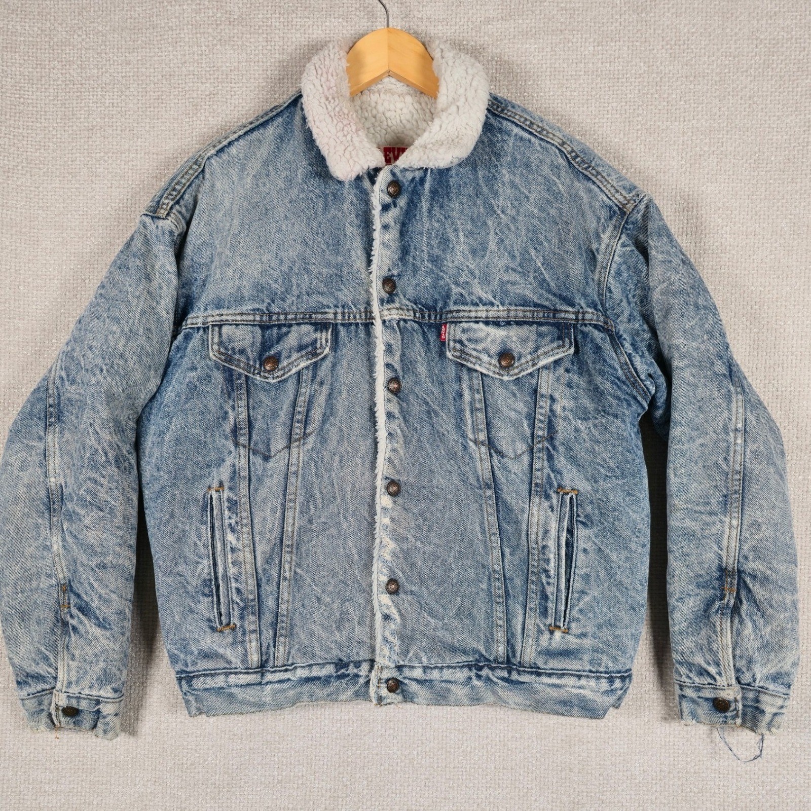 Vintage Levis 70609 0219 Sherpa Lined Denim Jacket Acid Wash Blue Made in USA M