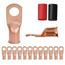 12PCS 2x3/8 Copper Ring Terminal Connectors 2 AWG Heavy Duty Battery Cable Ends