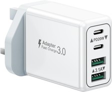 USB C Plug, 40W 4-Port Fast Charger Plug UK Dual Port PD Power Adapter +QC Multi