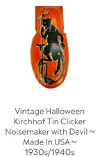 Vintage Halloween Devil Kirchhof Tin Clicker Noisemaker Made in USA 1930/1940s
