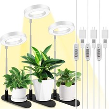 LORDEM 3-Pack Full Spectrum LED Grow Light, Halo Desk, 7.8-26" H, Dimmable, Time