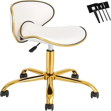 Ergonomic Salon Stool Saddle Stool with Backrest Adjustable 360° Swivel White
