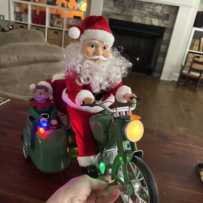 Mr. Christmas Animated Motorcycle with Sidecar Santa Elf 24 Songs LED Lights 15''