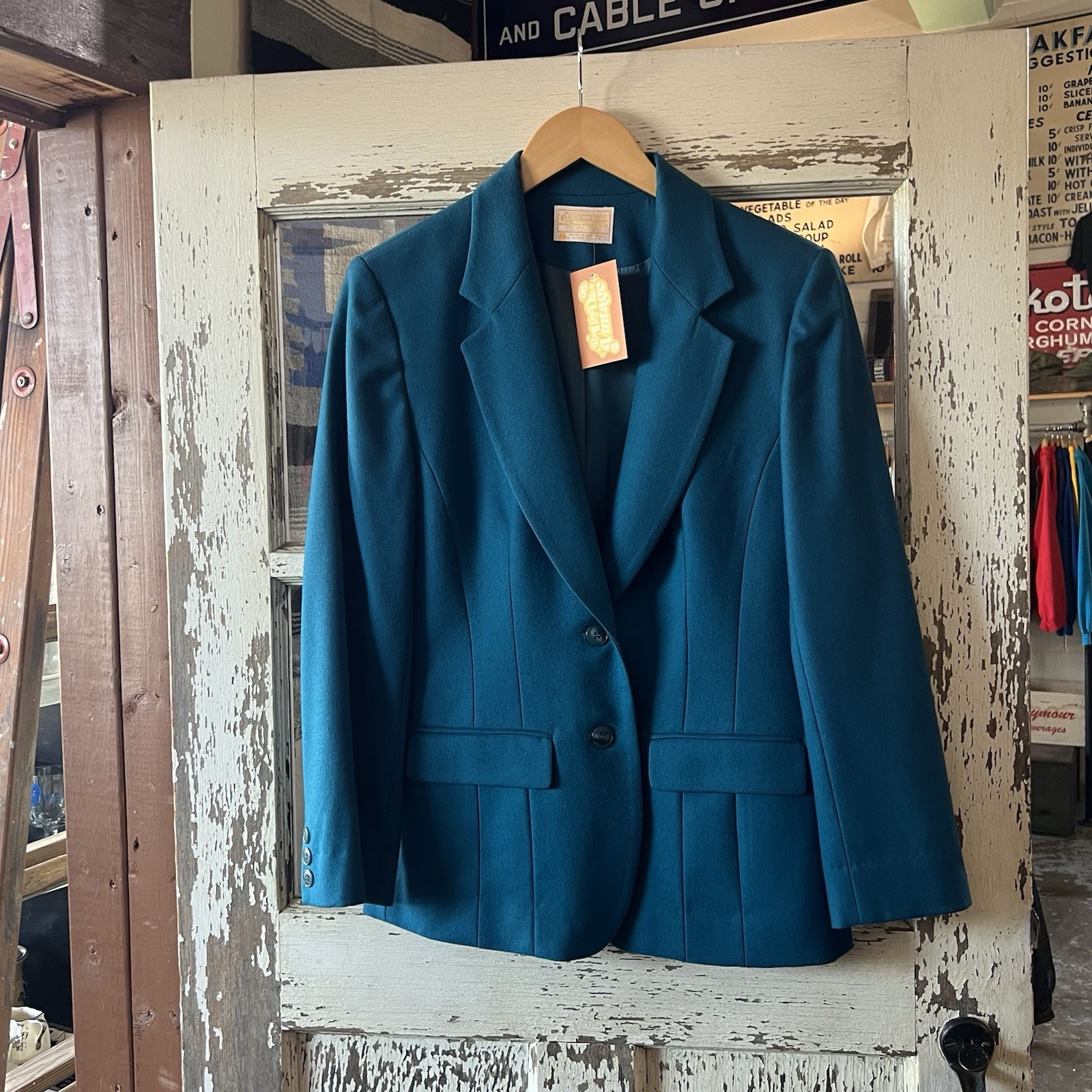Vintage Pendleton Women’s Blazer Size 8 Turquoise Wool Pure Virgin Made In Usa