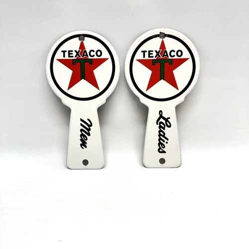 Texaco Gasoline - Men Ladies Restroom -Vintage Porcelain Sign - Service Station