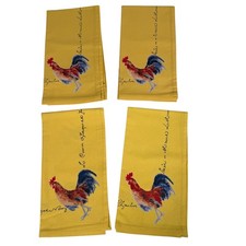 Williams Sonoma Rooster Hen yellow Cloth Napkins French Country Set of 4