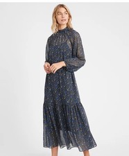Banana Republic Velvet Dot Sheer Maxi Dress Size 12 Boho Floral Tie Waist NWT