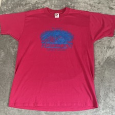 Vintage Jerzees 50/50 Pink & Blue T-Shirt Midway College Single Stitch USA Made