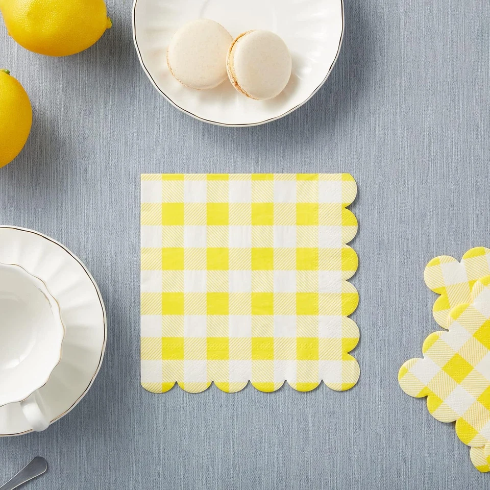 Yellow Plaid Paper Napkins for Birthday Party, Wedding - 6.5 X 6.5 Inch - 100 Pa - Image 3 of 4