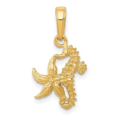 14K Gelbgold massiv Seepferdchen und Seestern Form Charm Anhänger