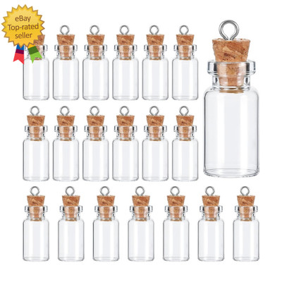 Telooco 20Pcs Small Glass Bottles with Cork, 1ml Empty Spell Jars Mini Potion