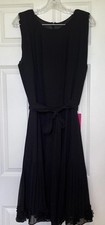 New Alex Marie Dress 18W Black Pleated Fit Flare Sheer Lined Sleeveless Belted
