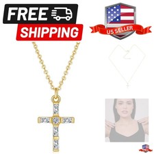 14K/18K Gold Plated Cubic Zirconia Cross Necklace for Women  Cross Faith Pen...
