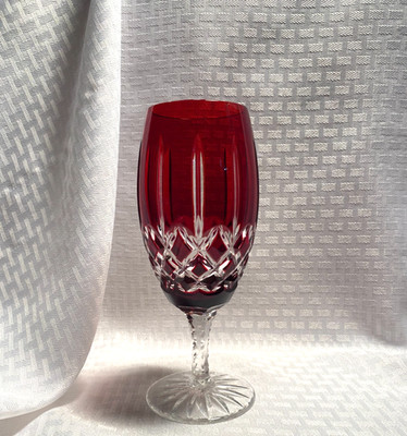 AJKA ARABELLA BEVERAGE/TEA GLASS RUBY RED CUT TO CLEAR CRYSTAL BOHEMIAN HUNGARY