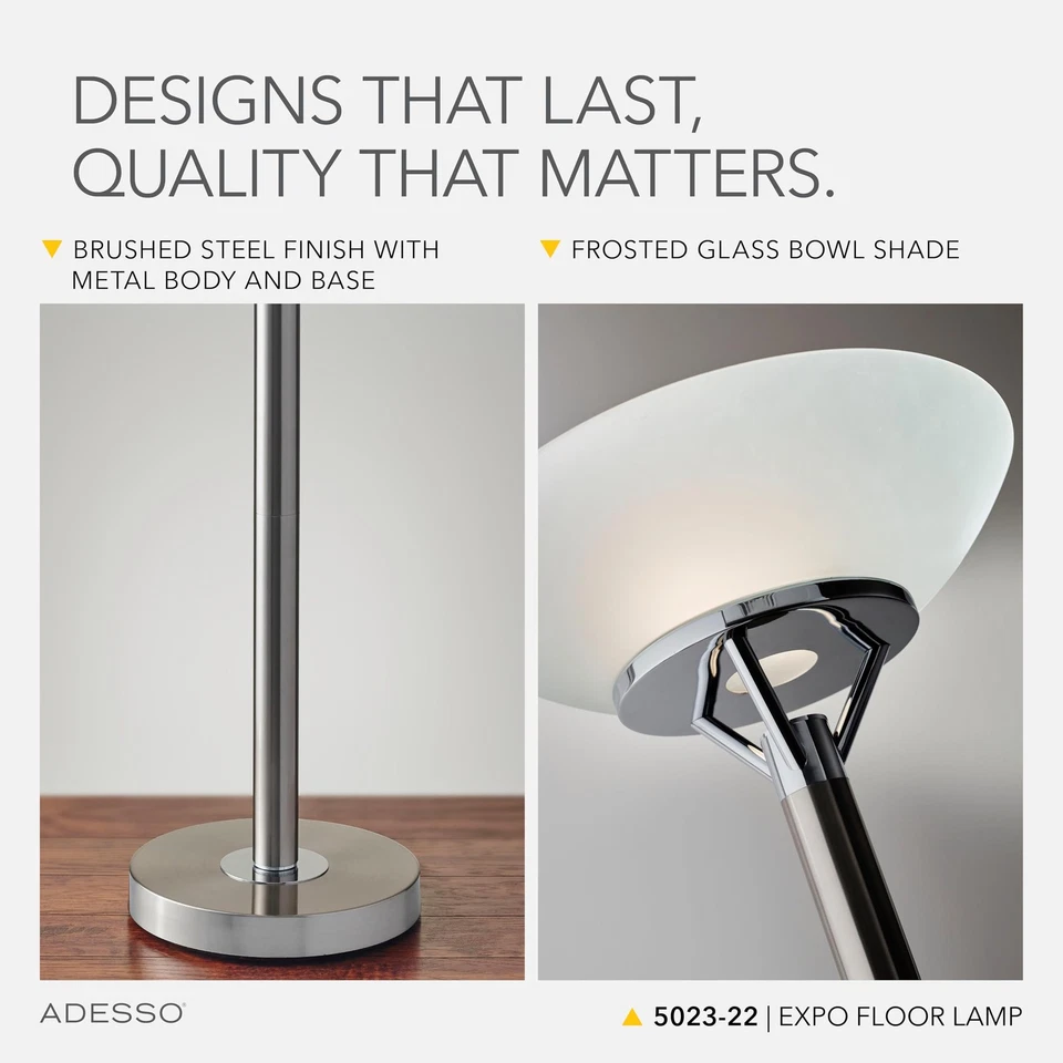 Lámpara de pie con acero cepillado y acabado cromado - Iluminación perfecta para dormitorio... Foto 4 de 4