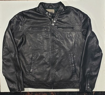 Vintage G Brand Guess Black Leather Cafe Racer Motorcycle Jacket XL 44 VF