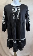 Marks & Spencer 100% Cotton Black & White Babydoll Embroidery Dress Plus Size 22