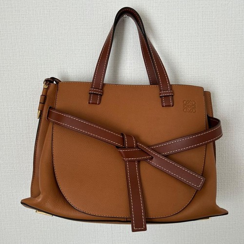 LOEWE Gate Top Handle Bag Amazona Tote Bag Leather Brown 2WAY USED Auth