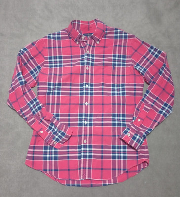 Polo Ralph Lauren Shirt Men's Size L Slim Fit Red Blue Plaid Xmas Button Down