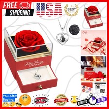 Preserved Flowers Real Red Rose with I Love You Necklace - Eternal Rose Gifts...