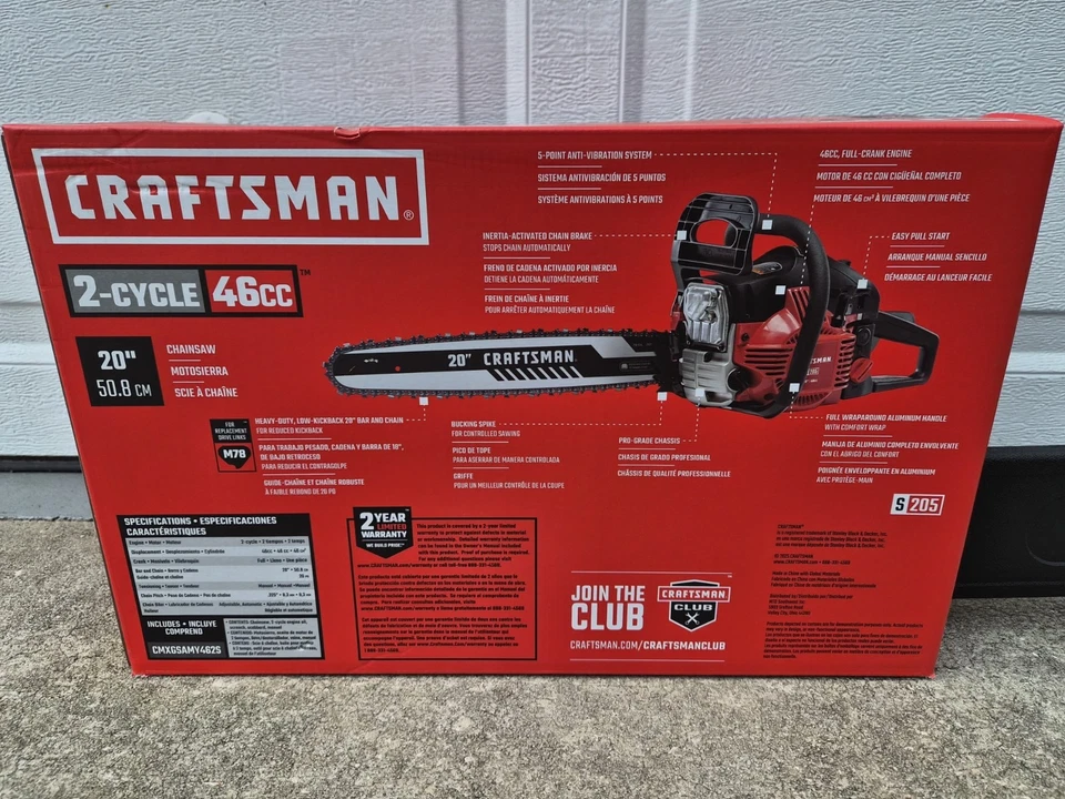 Craftsman S205 46cc 2-Cycle 20-in Gas Powered Chainsaw (CMXGKAMY462S) - Image 3 of 4