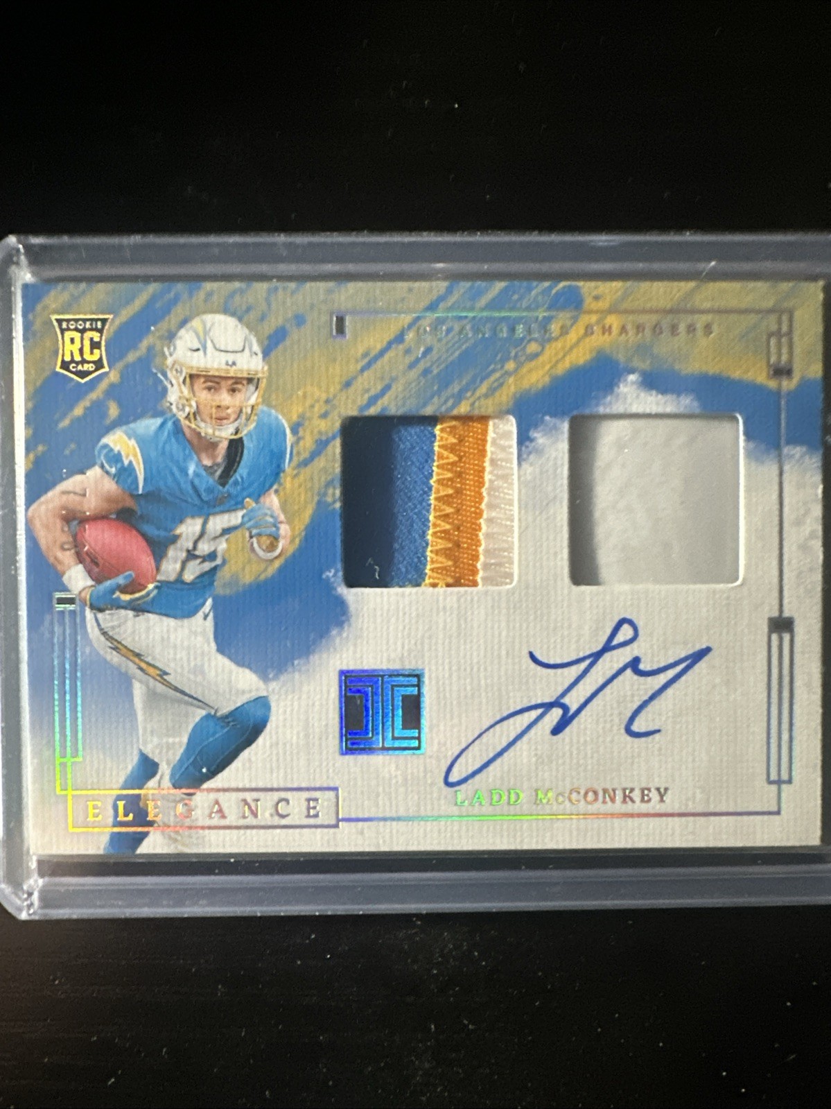 2024 Ladd McConkey Panini Impeccable - Elegance, Helmet 3 Jersey Auto (RPA) /50