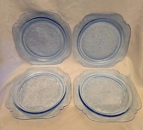 4 Indiana Glass Federal Blue Dinner Plates Madrid Depression Glass Pattern 10.5"