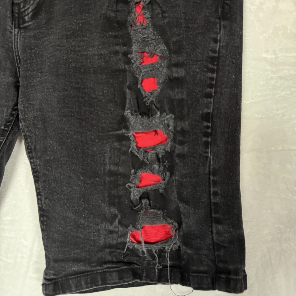 Pantalones Cortos American Rogue Hombres Envejecidos Talla 42 Negro Rojo Parche Rasgado De Colección Punk Foto 2 de 4