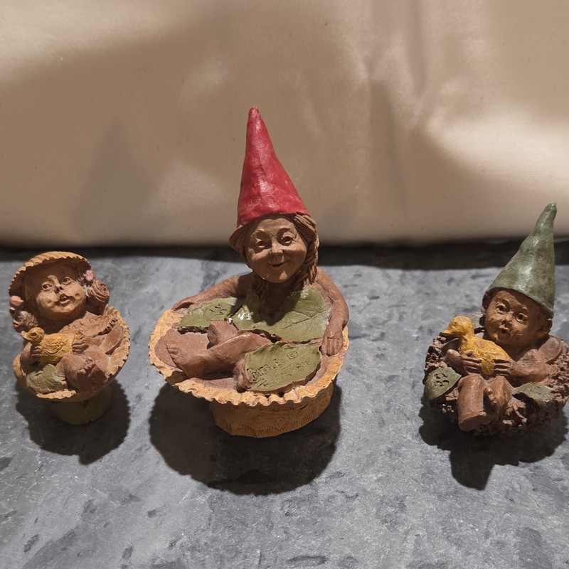 Vintage Tom Clark Fantasy Gnome Pixie Figurines Lot of 3 Red & Green Hats