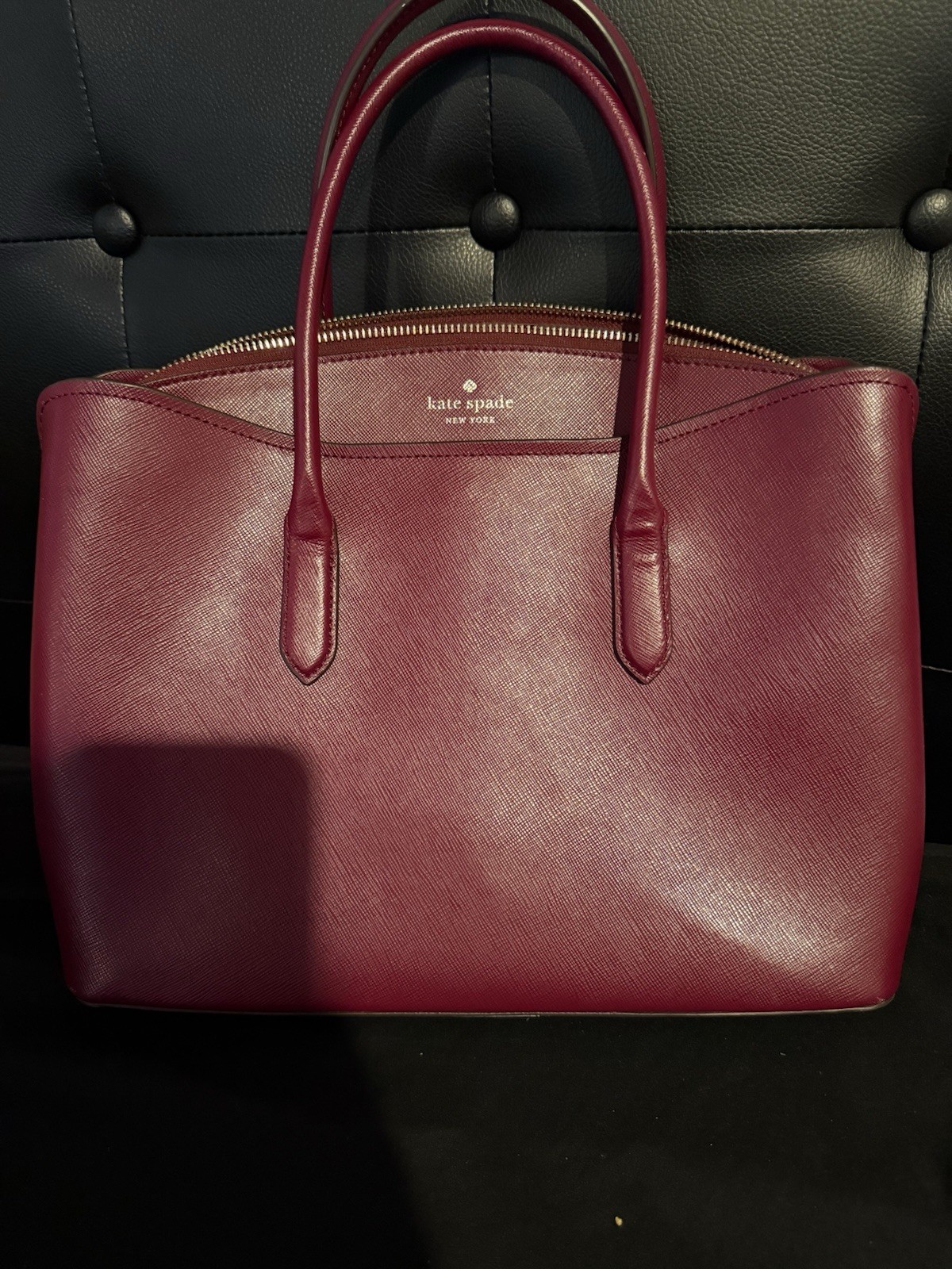 Kate Spade New York Burgundy Saffiano Leather Tote Bag – Structured Work Purse