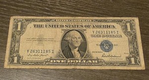 1935F $1 Silver Certificate Banknote Blue Seal Serial Y26311185I