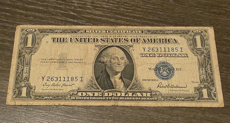 1935F $1 Silver Certificate Banknote Blue Seal Serial Y26311185I